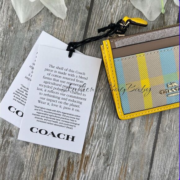 Coach Mini Skinny Id Case With Plaid Print Wallet Bag Purse - Picture 2 of 7